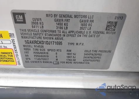 2013 Buick Enclave Leather из США, поврежденный, VIN 5GAKRCKD1DJ171695